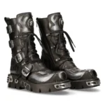 New Rock 107-S2 Black/Silver Gothic Leather Flame Boots - Image 3