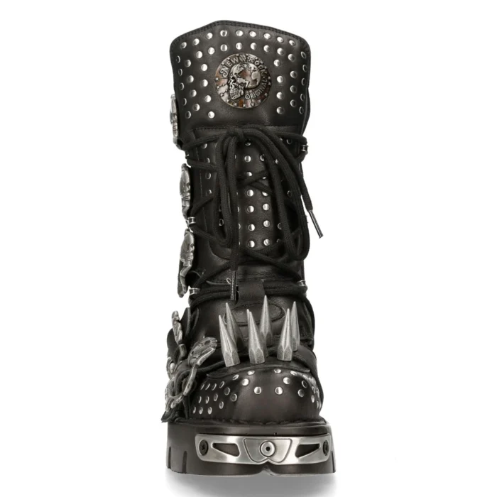 New Rock 1535-S1 Black Leather Military High Boots Metal Spikes Buckles Punk EMO - Image 8