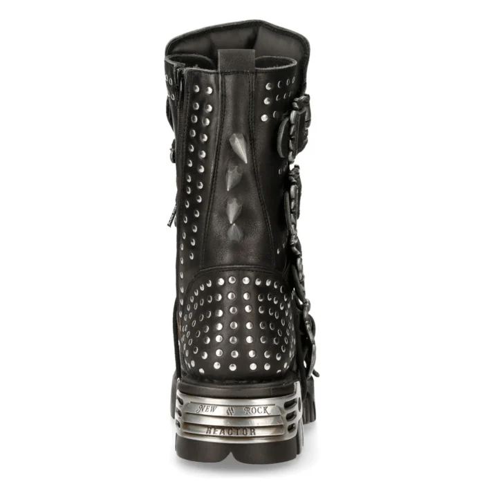New Rock 1535-S1 Black Leather Military High Boots Metal Spikes Buckles Punk EMO - Image 6