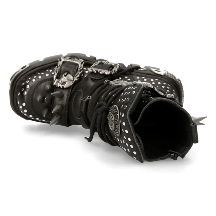 New Rock 1535-S1 Black Leather Military High Boots Metal Spikes Buckles Punk EMO - Image 4