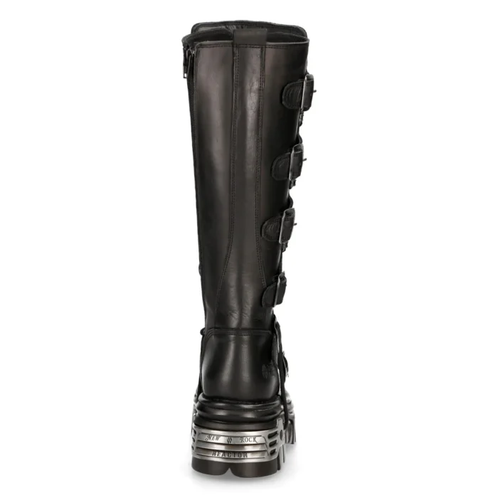 New Rock 272 Metallic Black Goth Knee High Zip Leather Buckle Boots Punk Emo - Image 6
