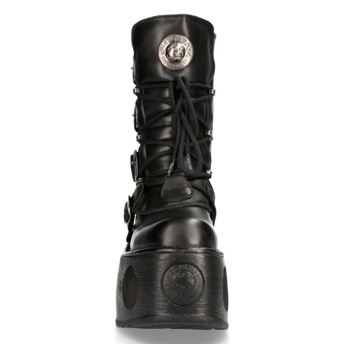 New Rock 373-S2 Metallic Black Leather Neptuno Platform Gothic Boots Buckle - Image 8