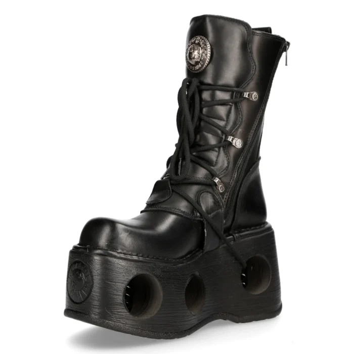 New Rock 373-S2 Metallic Black Leather Neptuno Platform Gothic Boots Buckle - Image 7