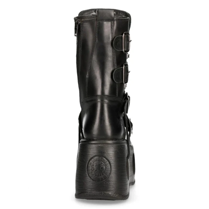 New Rock 373-S2 Metallic Black Leather Neptuno Platform Gothic Boots Buckle - Image 6