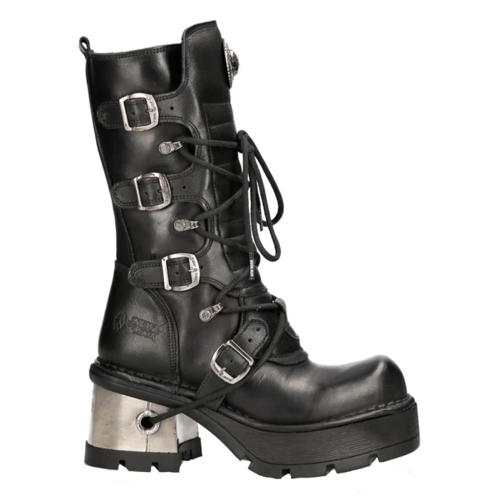 New Rock 373-S33 Ladies Black Gothic Mid Calf Boots - Image 1