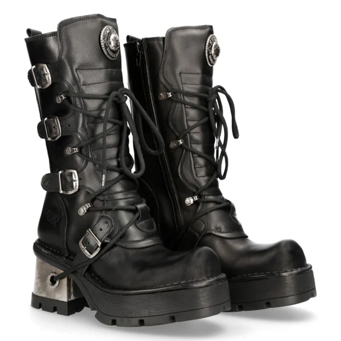 New Rock 373-S33 Ladies Black Gothic Mid Calf Boots - Image 3