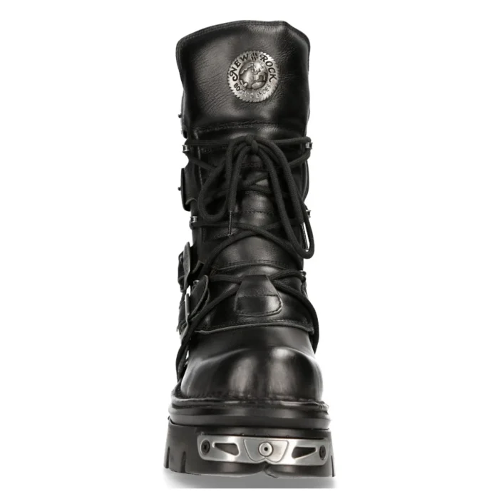 New Rock New Rock 373 S4 Metallic High Boots Black Leather Goth Biker Emo - Image 8
