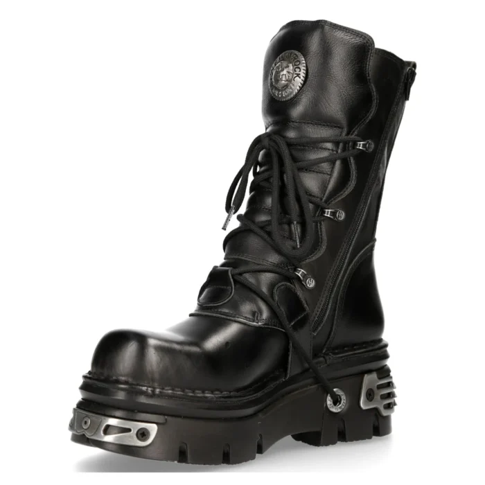 New Rock New Rock 373 S4 Metallic High Boots Black Leather Goth Biker Emo - Image 7