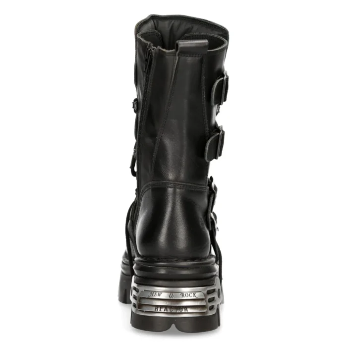 New Rock New Rock 373 S4 Metallic High Boots Black Leather Goth Biker Emo - Image 6
