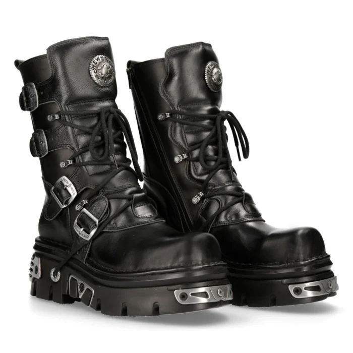 New Rock New Rock 373 S4 Metallic High Boots Black Leather Goth Biker Emo - Image 3
