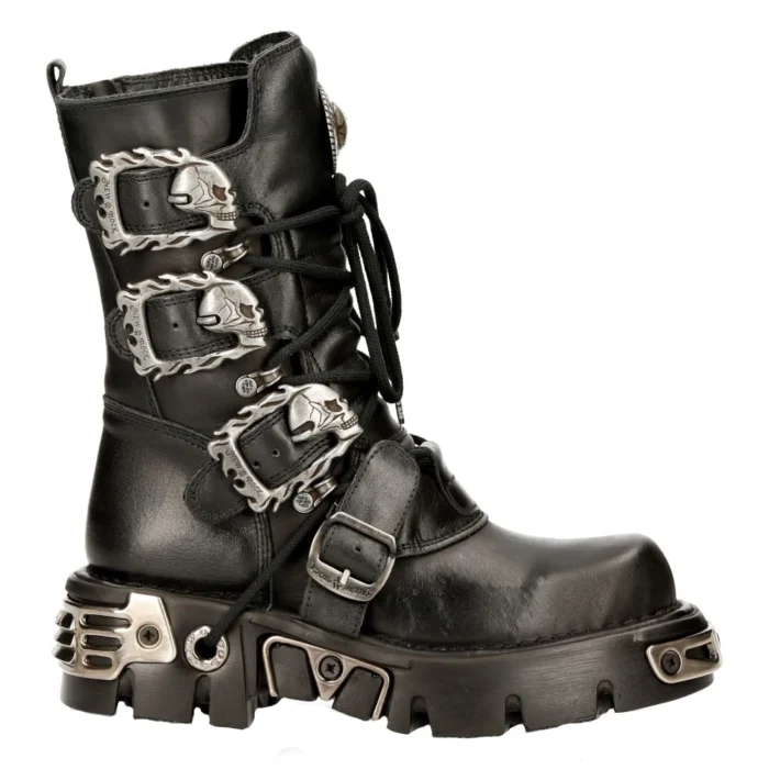 New Rock 391 S1 Reactor Boots Goth Metallic All Sizes Unisex Black Calf Length - Image 1