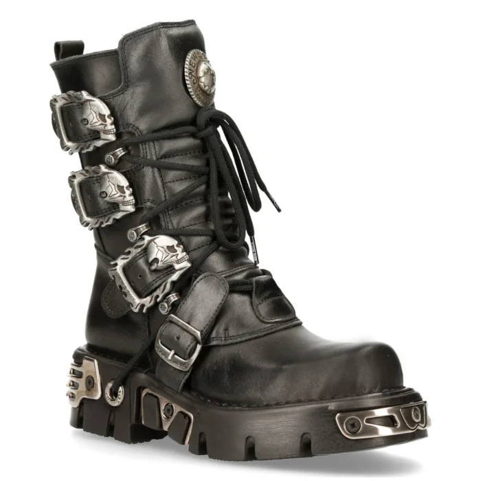 New Rock 391 S1 Reactor Boots Goth Metallic All Sizes Unisex Black Calf Length - Image 2