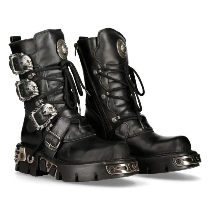 New Rock 391 S1 Reactor Boots Goth Metallic All Sizes Unisex Black Calf Length - Image 3