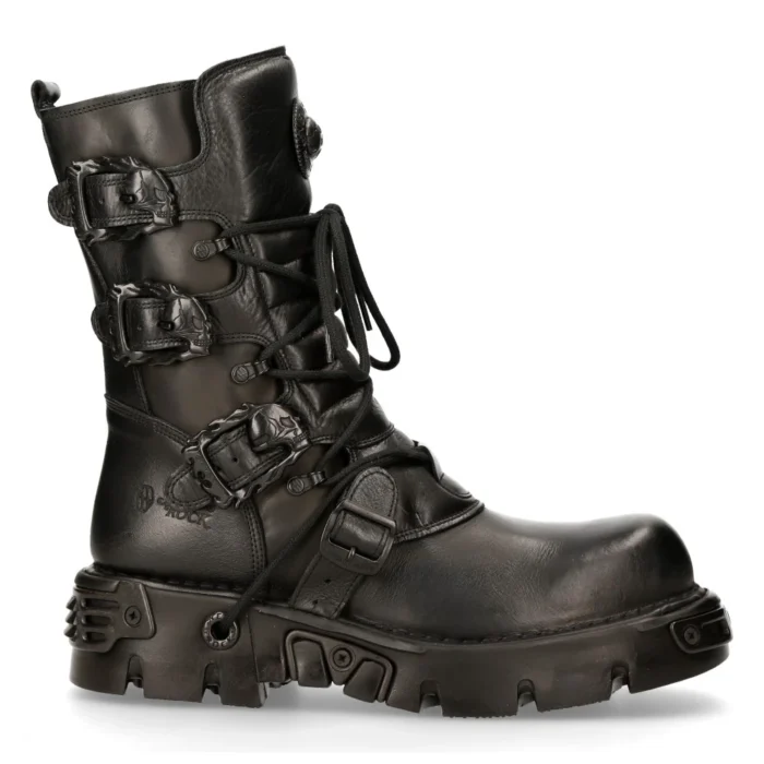 New Rock 391-S18 Black Leather Mid Calf Boots - Image 1