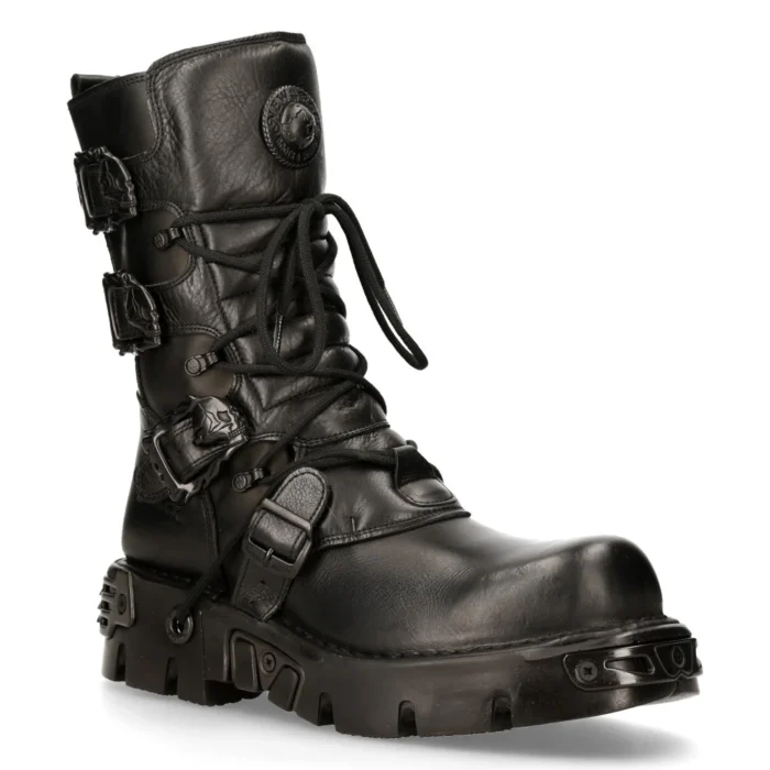 New Rock 391-S18 Black Leather Mid Calf Boots - Image 2