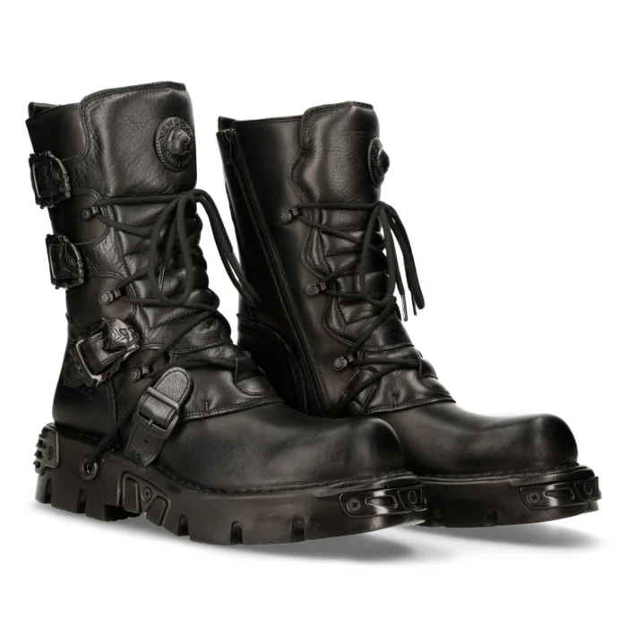 New Rock 391-S18 Black Leather Mid Calf Boots - Image 3