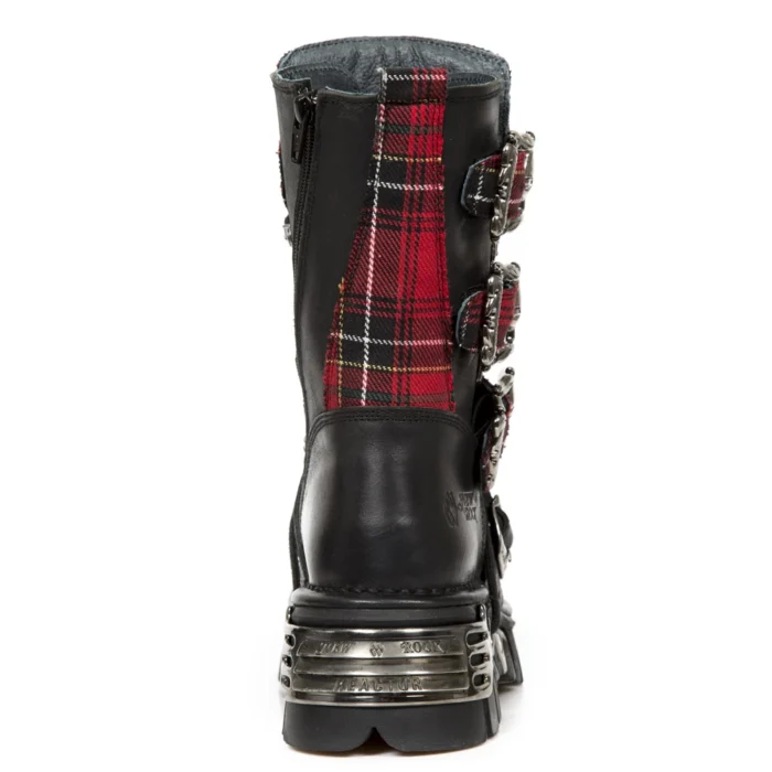 New Rock 391T-S1 Black Leather Tartan Gothic Boots Punk EMO Military - Image 4