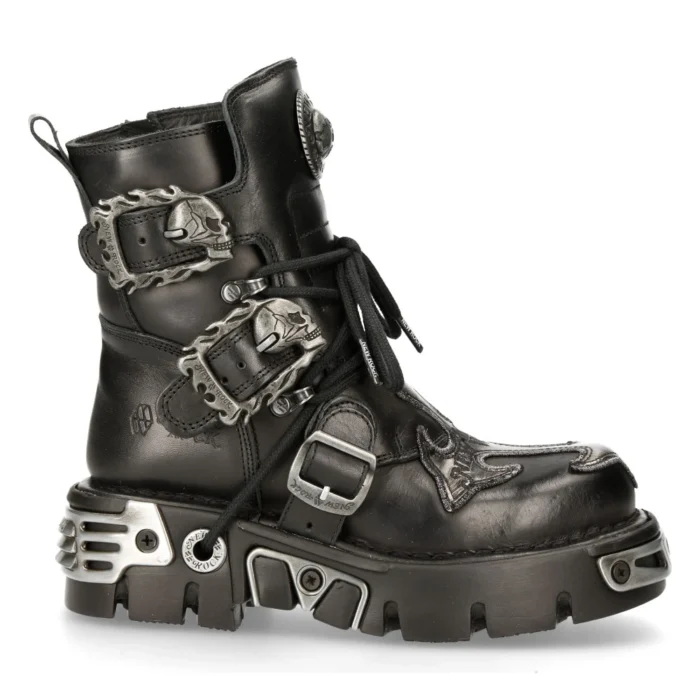 New Rock Mens 407-S1 Silver Cross Black Reactor Sole Leather Ankle Boots Gothic - Image 1