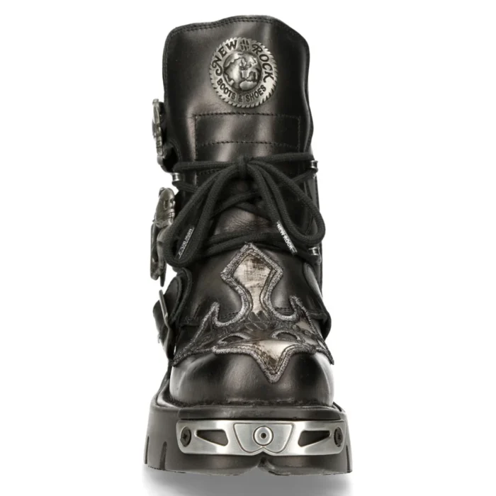New Rock Mens 407-S1 Silver Cross Black Reactor Sole Leather Ankle Boots Gothic - Image 9