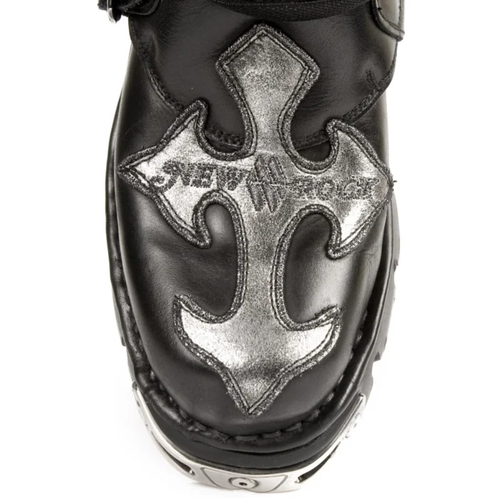 New Rock Mens 407-S1 Silver Cross Black Reactor Sole Leather Ankle Boots Gothic - Image 4