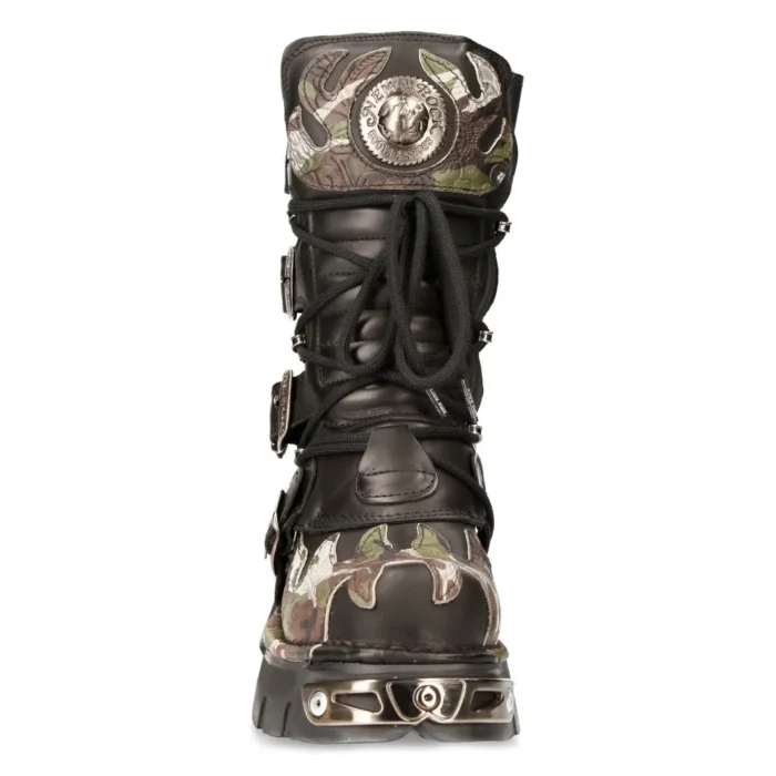 New Rock New Rock 591 S15 Camouflage Flame Metallic Black Leather Biker Goth Boot - Image 9