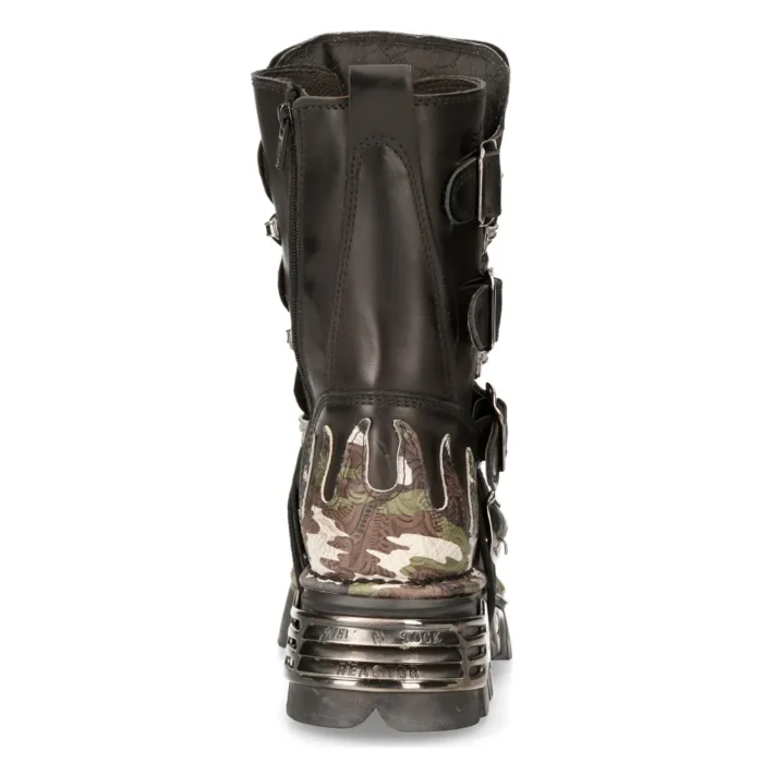 New Rock New Rock 591 S15 Camouflage Flame Metallic Black Leather Biker Goth Boot - Image 7