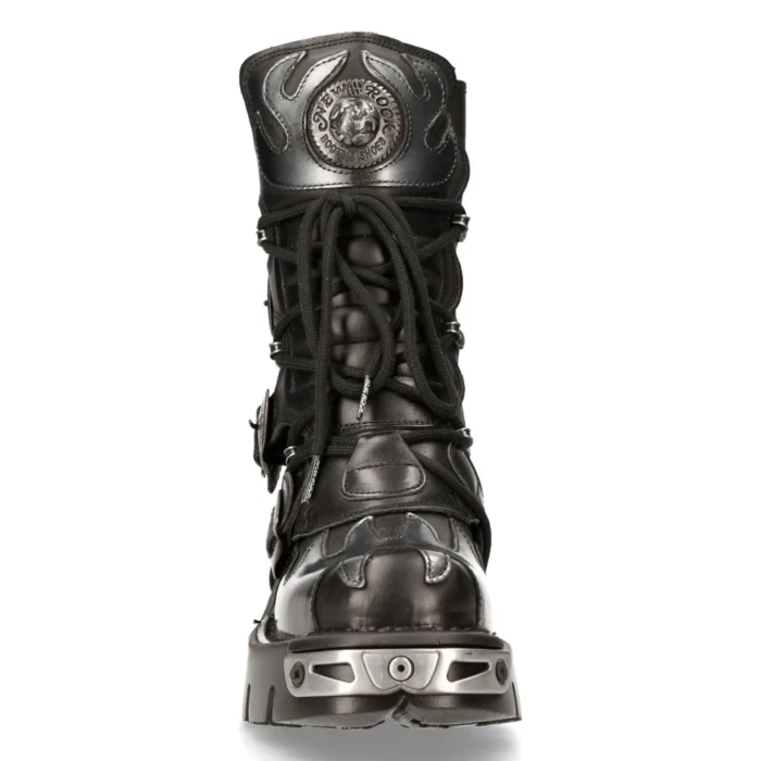 New Rock New Rock 591-S2 Silver Flame Metal Black Leather Emo Punk Goth Boots - Image 8