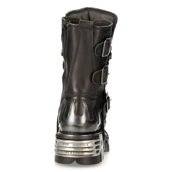 New Rock New Rock 591-S2 Silver Flame Metal Black Leather Emo Punk Goth Boots - Image 6