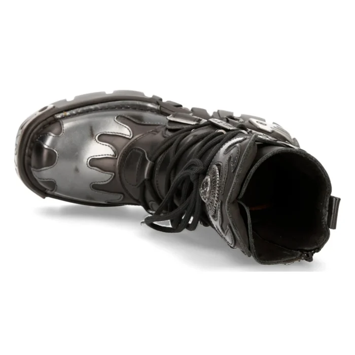 New Rock New Rock 591-S2 Silver Flame Metal Black Leather Emo Punk Goth Boots - Image 4