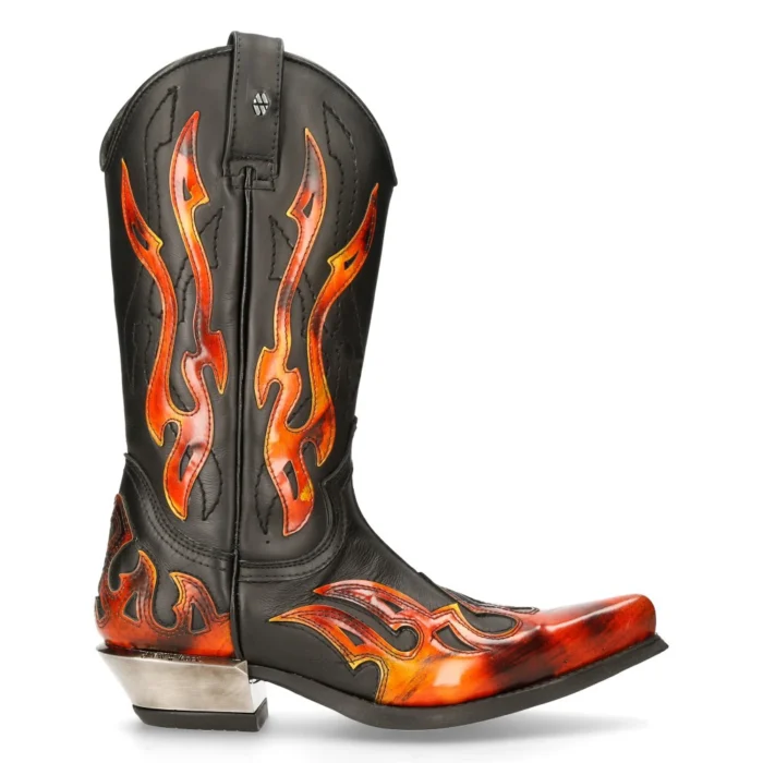 New Rock Unisex 7921-S2 New Rock Leather WEST Black Red Cowboy Leather Boots - Image 1