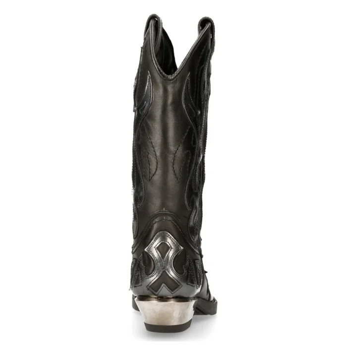 New Rock M-7921-S3 Silver Flame Boots Black Leather Heavy Biker Western Cowboy - Image 6