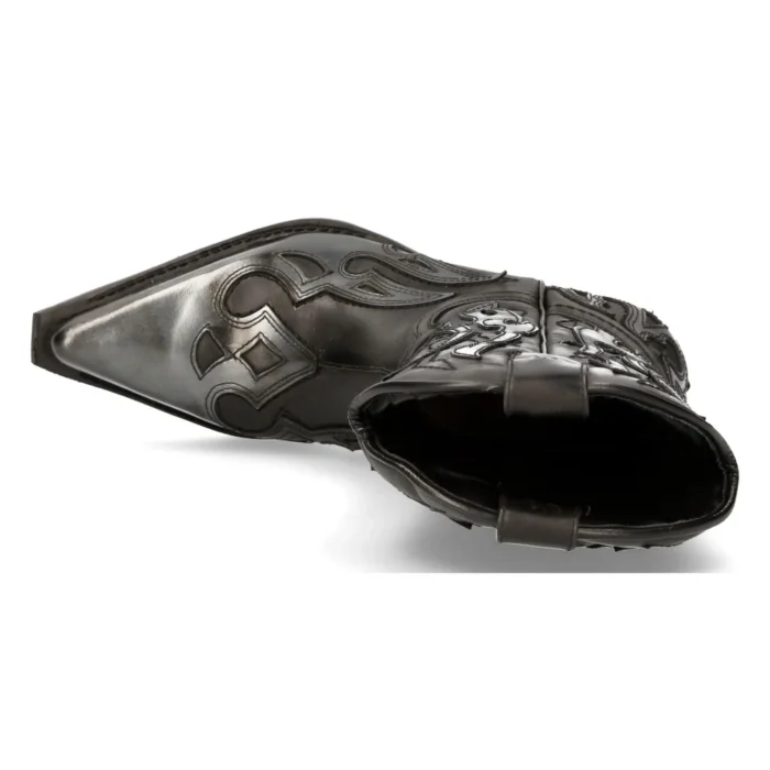 New Rock M-7921-S3 Silver Flame Boots Black Leather Heavy Biker Western Cowboy - Image 4