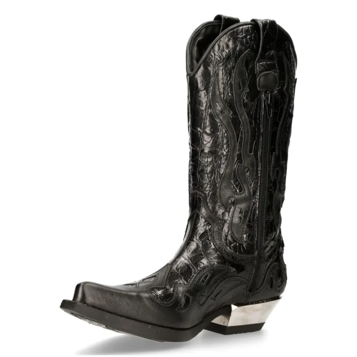 NEW ROCK M-7921-S1 BLACK FLAME BOOTS Black Leather Heavy Biker Western Cowboy - Image 7