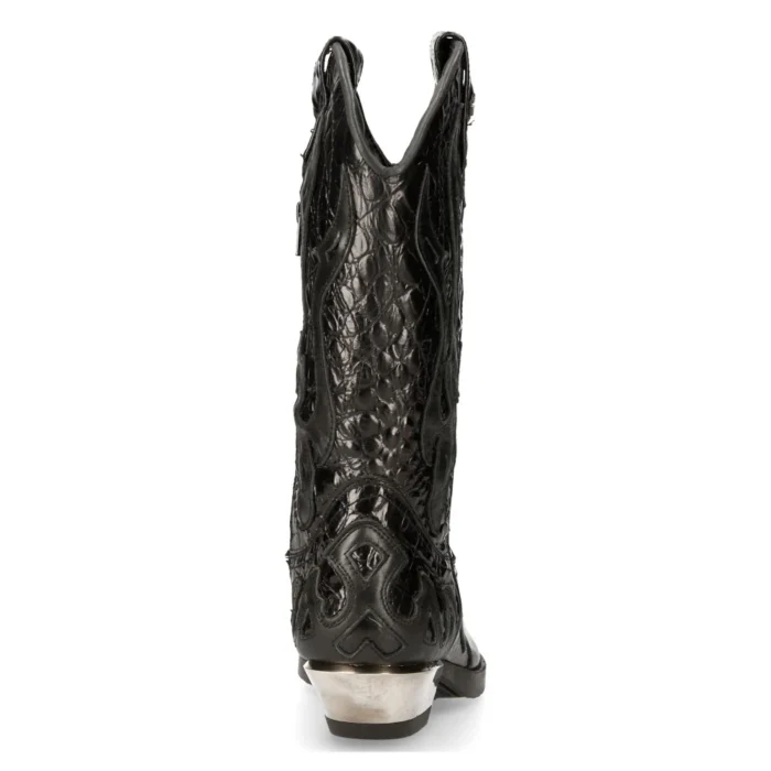 NEW ROCK M-7921-S1 BLACK FLAME BOOTS Black Leather Heavy Biker Western Cowboy - Image 6