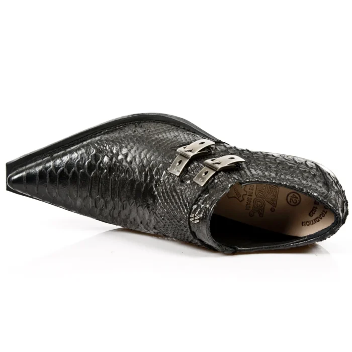 New Rock 7934-S2 Embossed Python Black Leather Buckle West Steel Heel Shoes Boot - Image 4