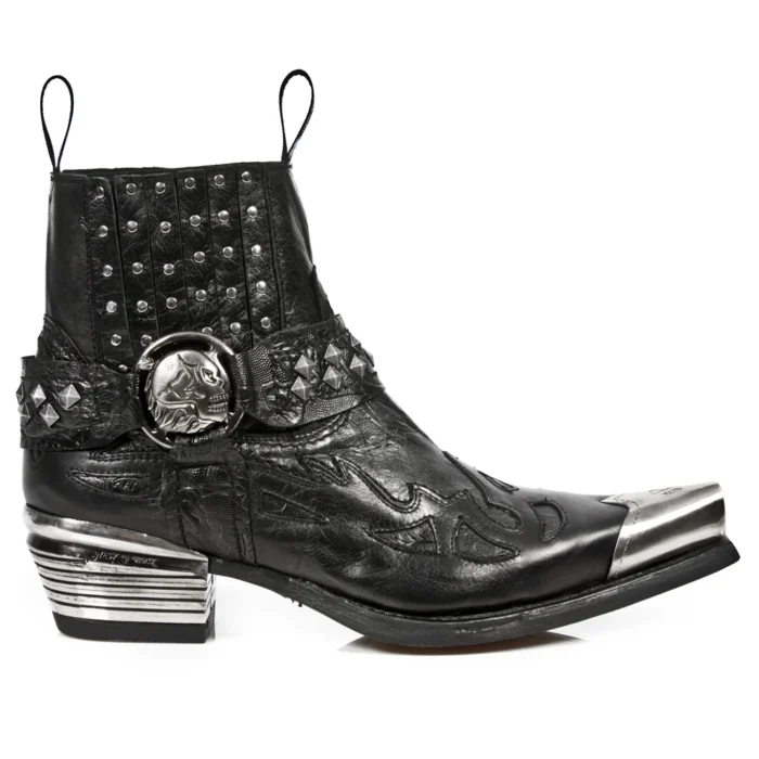 New Rock 7950P-S1 Black Leather Military Cowboy Boots Metal Toe Heel Biker Rock - Image 1