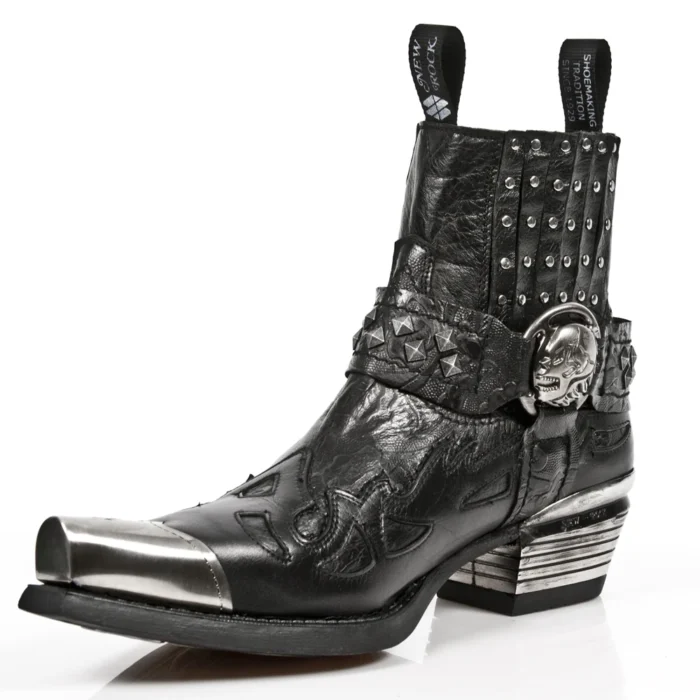 New Rock 7950P-S1 Black Leather Military Cowboy Boots Metal Toe Heel Biker Rock - Image 6