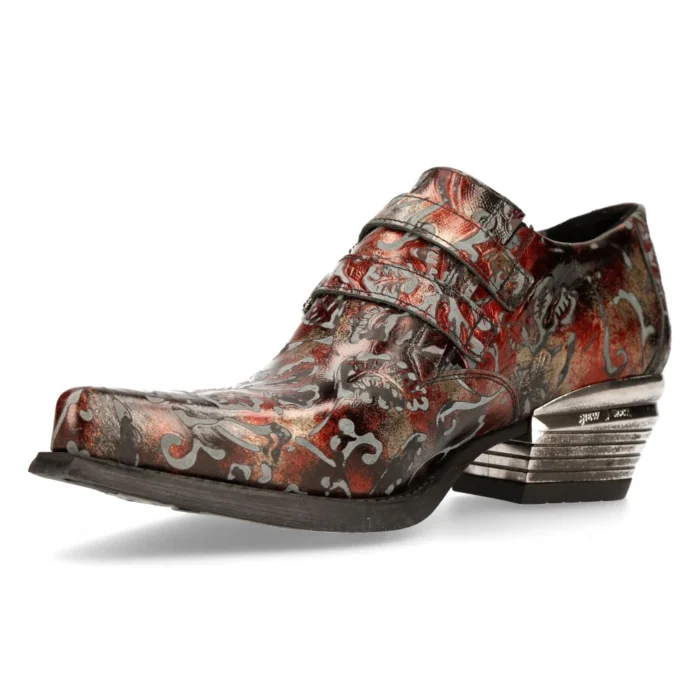 New Rock 7960-S5 Black Vintage Red Flower Leather Western Steel Paisley Shoes - Image 7