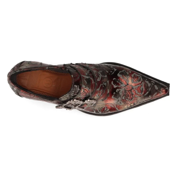 New Rock 7960-S5 Black Vintage Red Flower Leather Western Steel Paisley Shoes - Image 4