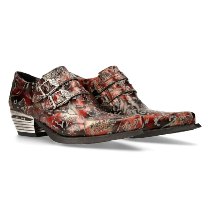 New Rock 7960-S5 Black Vintage Red Flower Leather Western Steel Paisley Shoes - Image 3