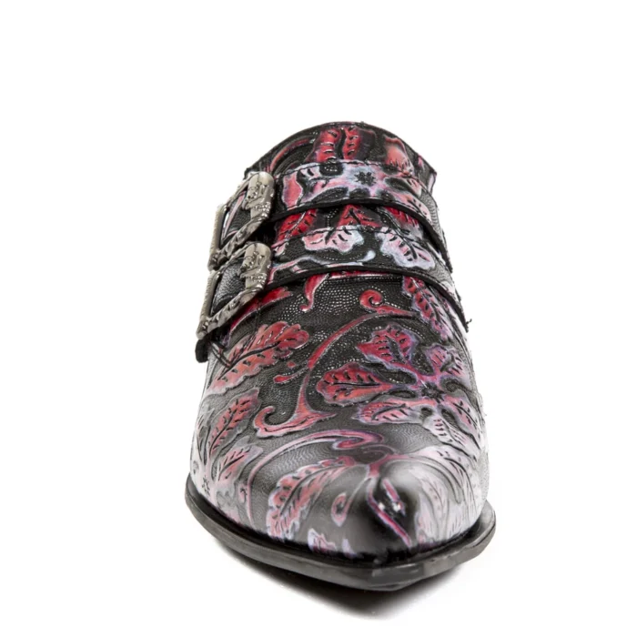 New Rock 7960-s6 Shoe Embossed Vintage Black Red Leather Buckle Steel Heel Shoes - Image 8