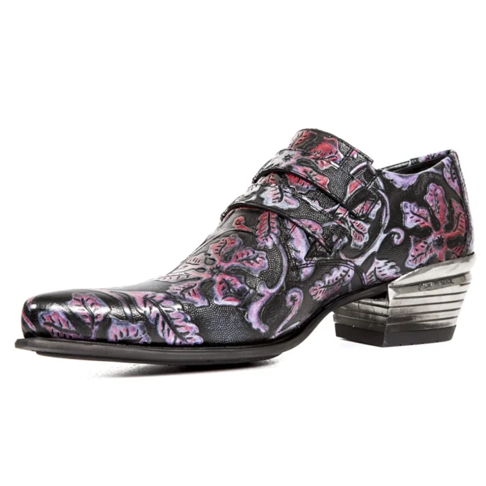 New Rock 7960-s6 Shoe Embossed Vintage Black Red Leather Buckle Steel Heel Shoes - Image 7