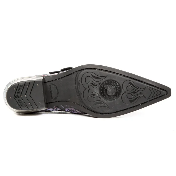 New Rock 7960-s6 Shoe Embossed Vintage Black Red Leather Buckle Steel Heel Shoes - Image 5