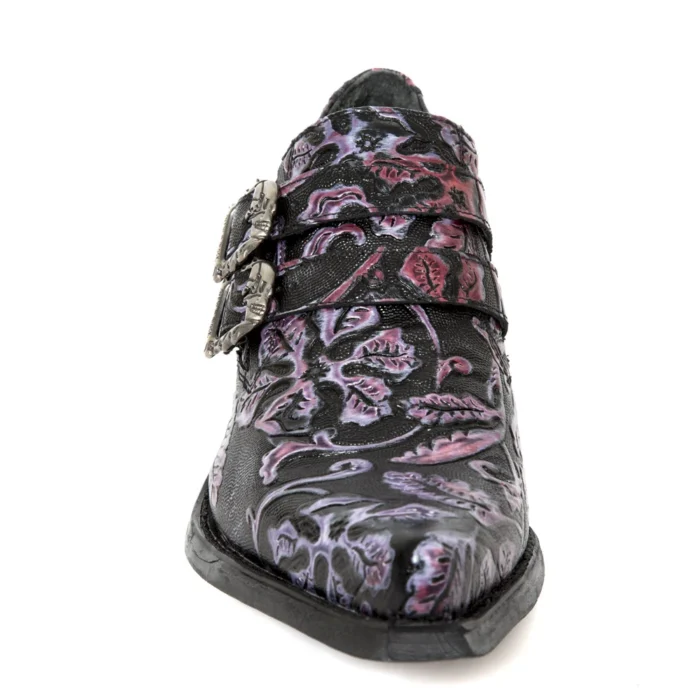 New Rock 7960-s8 Shoe Embossed Vintage Black Leather Buckle Steel Heel Shoes - Image 8