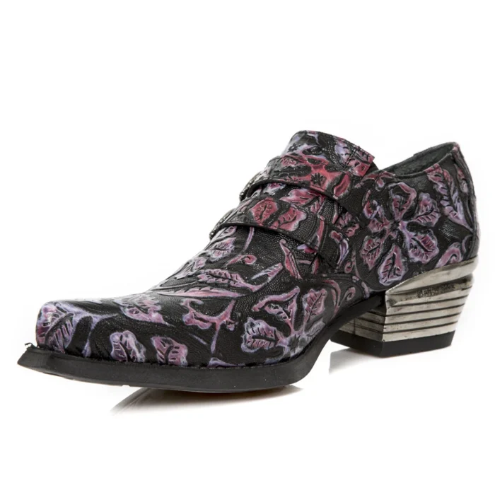 New Rock 7960-s8 Shoe Embossed Vintage Black Leather Buckle Steel Heel Shoes - Image 7