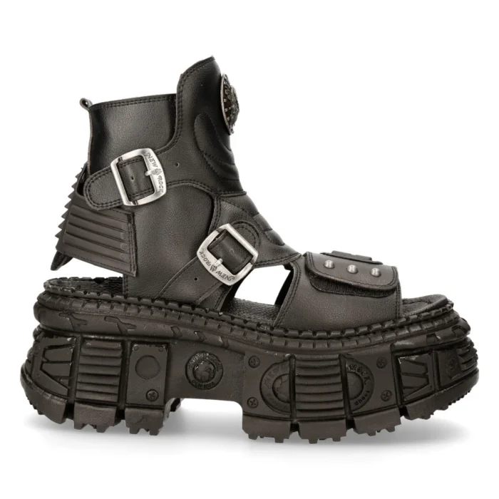 New Rock Boots BIOS106-V3 Black VEGAN Leather Unisex Platform Sandal Biker Goth - Image 1