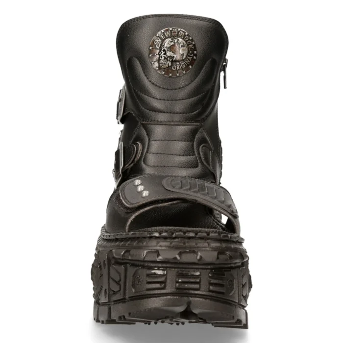 New Rock Boots BIOS106-V3 Black VEGAN Leather Unisex Platform Sandal Biker Goth - Image 7