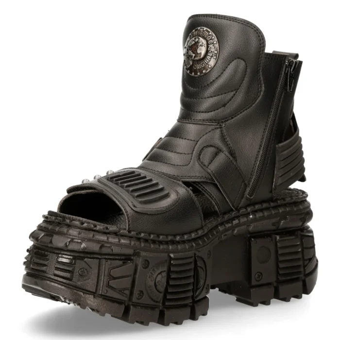 New Rock Boots BIOS106-V3 Black VEGAN Leather Unisex Platform Sandal Biker Goth - Image 6