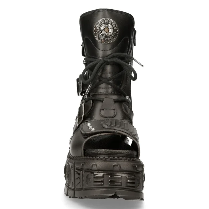 New Rock Boots BIOS107-V1 Black Vegan Leather Unisex Platform Sandal Biker Goth - Image 8