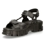 New Rock Boots BIOS120-V1 Unisex Metallic Black Vegan Leather Sandal Punk Rock - Image 6